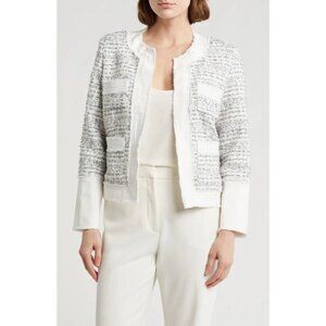 NANETTE LEPORE (NWT) Tweed Open Front Long Sleeve Deep Cuff Short Jacket - L
